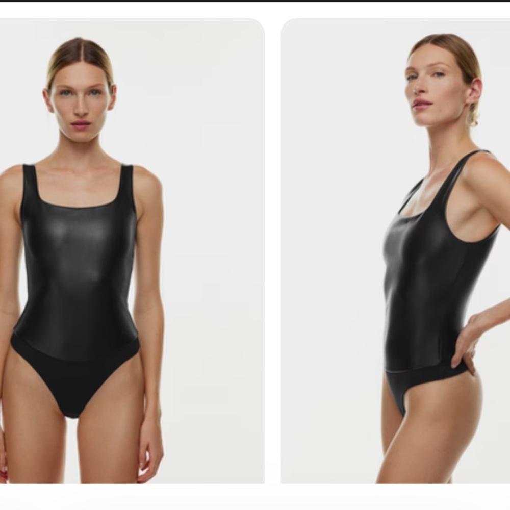 Ten by Babaton | Soft Faux Leather Black Bodysuit